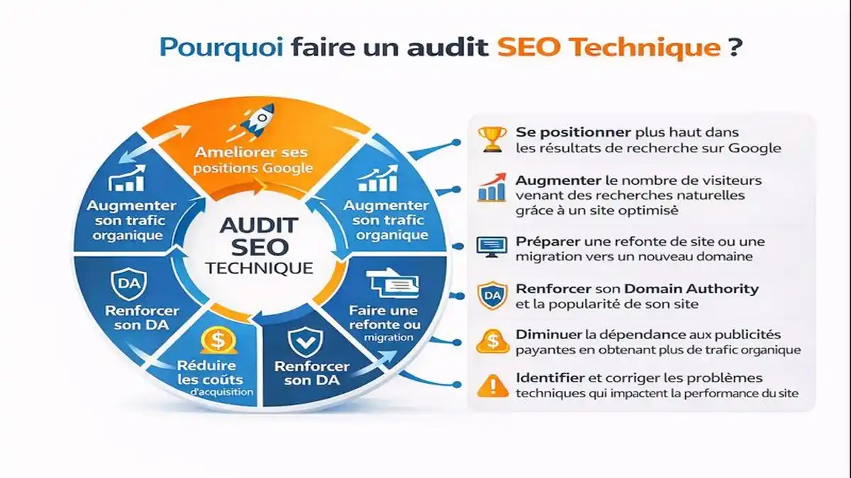 Schéma des 6 raisons pour réaliser un audit SEO technique
